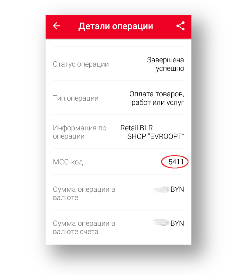 Отображение MCC-кода операции в мобильном приложении РРББанка